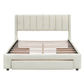 Full Size Upholstered Platform Bed With One Large Drawer In The Footboard And Drawer On Each Side,Beige Box Spring Not Required Full Beige Wood Bedroom Bed Frame Linen Upholstered