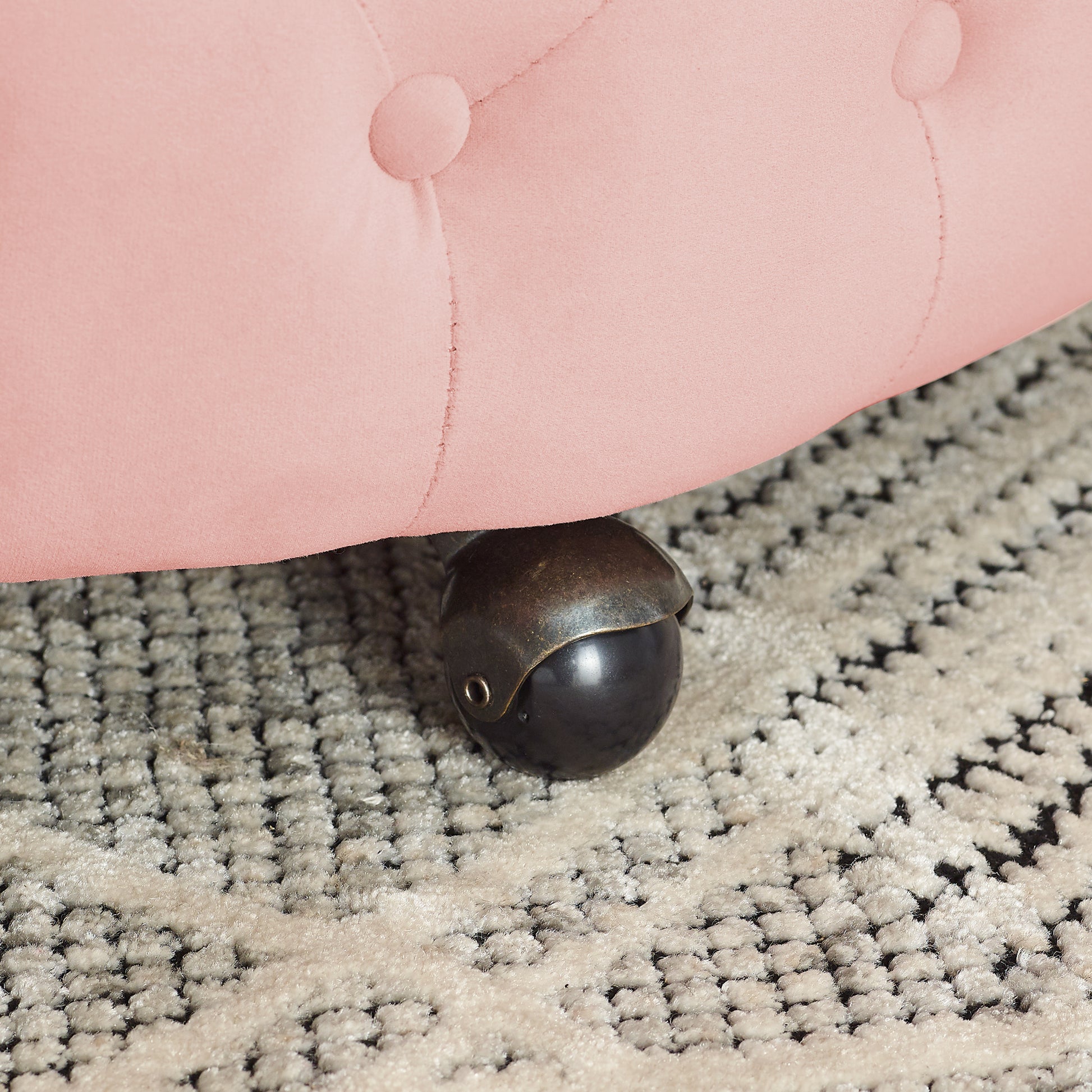 Velvet Upholstered Swivel Chair For Living Room, With Button Tufted Design And Movable Wheels, Including 3 Pillows, Pink Pink Foam