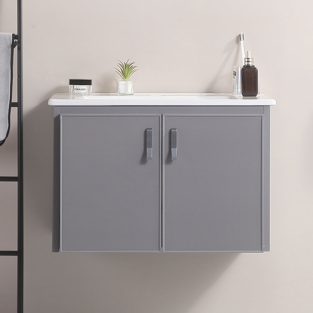 24' Metal Wall Mounted Bathroom Vanity with White grey-aluminum