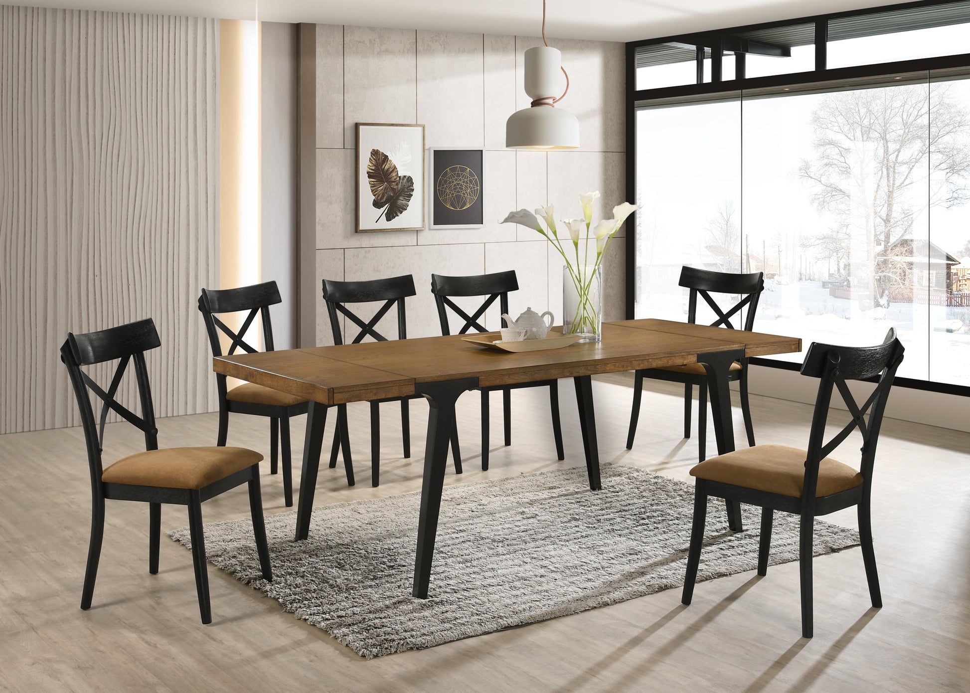 Hillary Dining Table, Walnut & Black Finish Dn02305 Walnut Wood