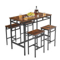 Bar Table Set 5Pc Dinging Table Set With High Stools, Structural Strengthening, Industrial Style. Rustic Brown, 43.31'' L X 23.62'' W X 35.43'' H. Rustic Brown Particle Board