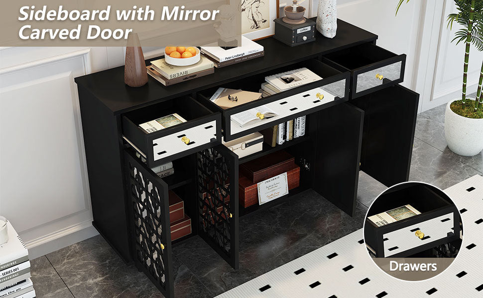 Accent Buffet Sideboard with 4 Mirror Doors,