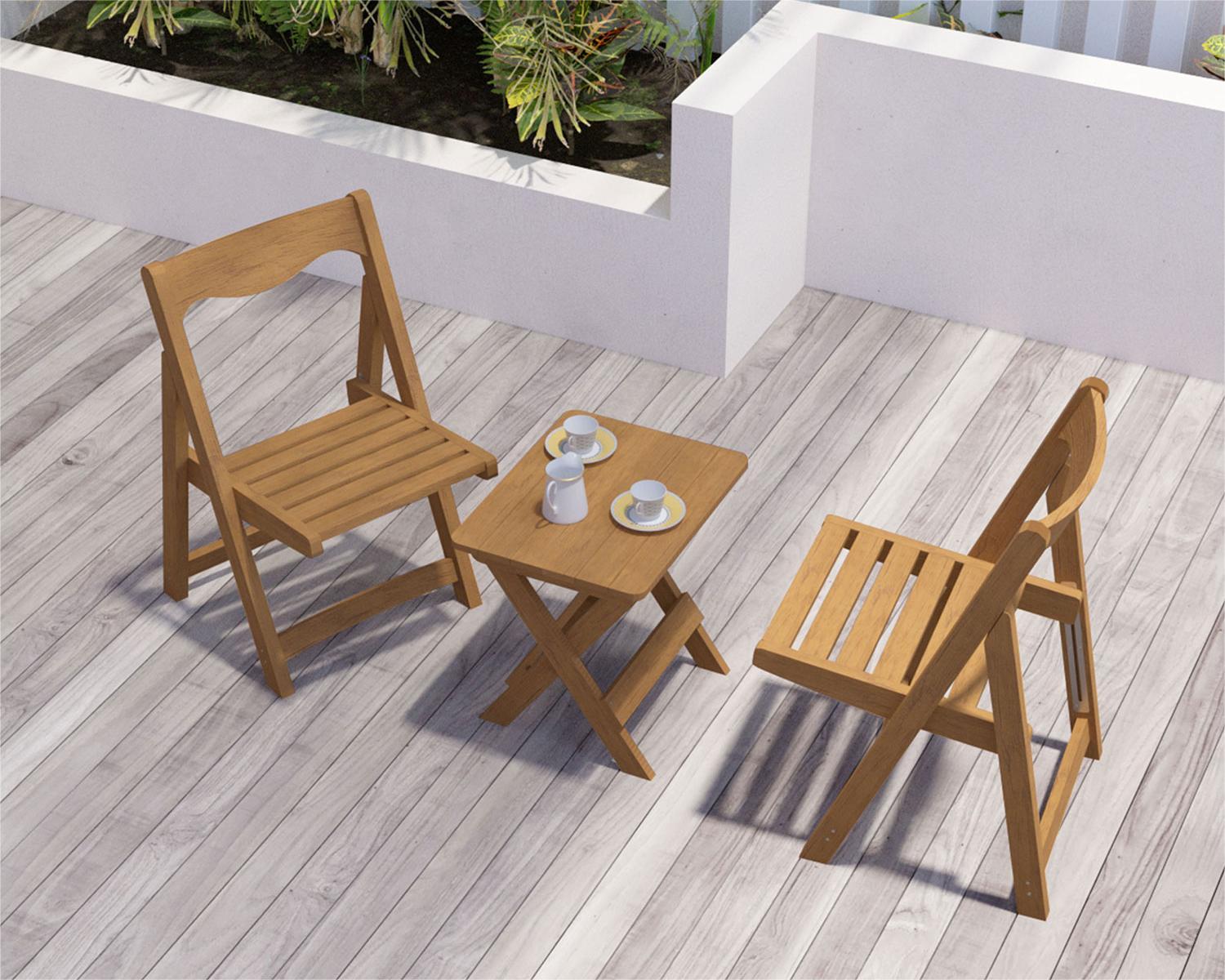 HIPS Material Outdoor Bistro Set Foldable Small Table teak-hdpe