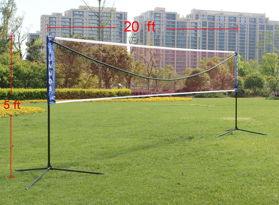 Portable Large Volleyball Badminton Tennis Net With Carrying Bag Stand Frame 20Ft Black Iron