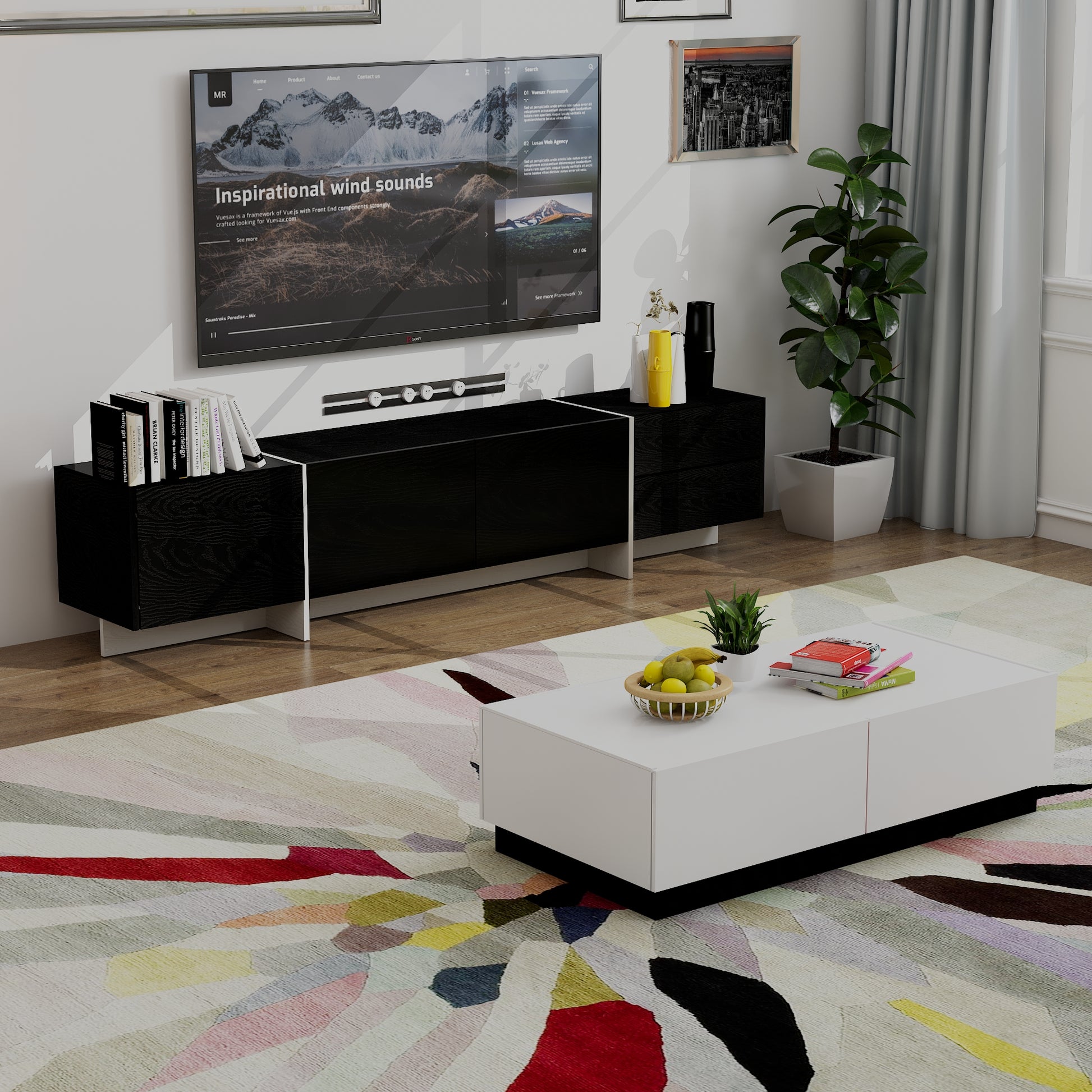 Tv Console With Storage Cabinets, Remote Control, App Control Led Tv Stand, Full Rgb Color Selection, 31 Modes Changing Lights Modern Entertainment Center Black, For 75 Inches Tv Black Primary Living Space 70 79 Inches 70 79 Inches Modern 75 Inches