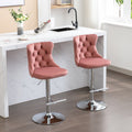 Swivel Velvet Barstools Adjusatble Seat Height From 25 33 Inch, Modern Upholstered Chrome Base Bar Stools With Backs Comfortable Tufted For Home Pub And Kitchen Island, Pink,Set Of 2,1712Pk Pink Dining Room American Design Bar Stools Foam Velvet