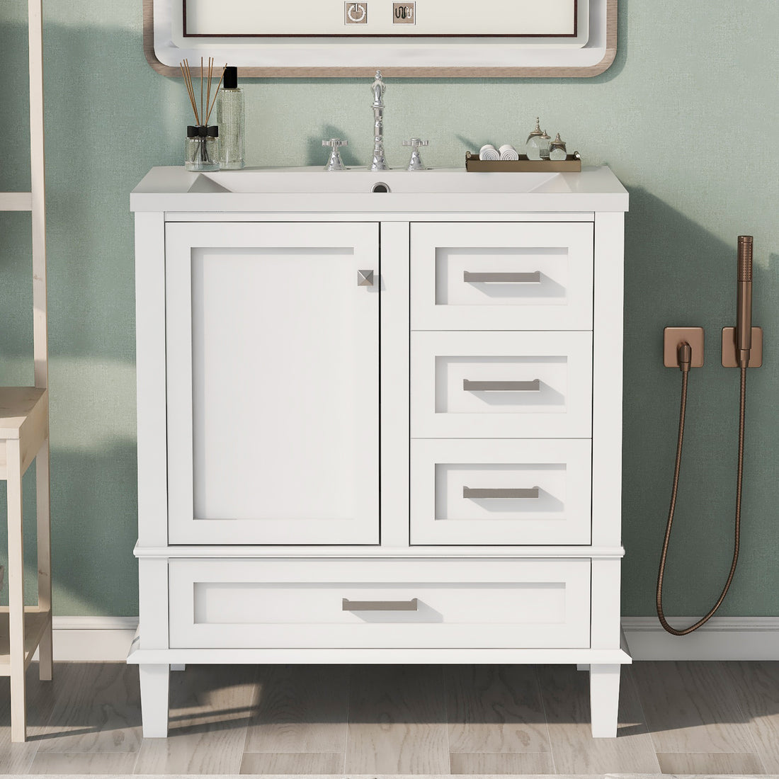 30" Bathroom Vanitymodern Bathroom Cabinet With Sink Combo Set, Bathroom Storage Cabinet With A Soft Closing Door And 3 Drawers, Solid Wood Frame Resin Basin White Solid Wood Mdf