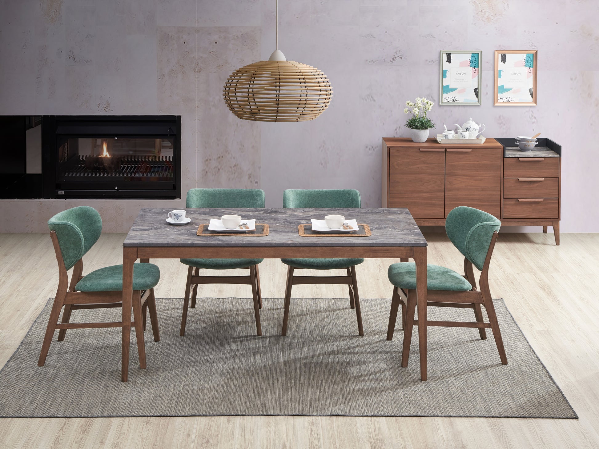 Bevis Dining Table, Stone & Walnut Finish Dn02312 Stone Gray Wood