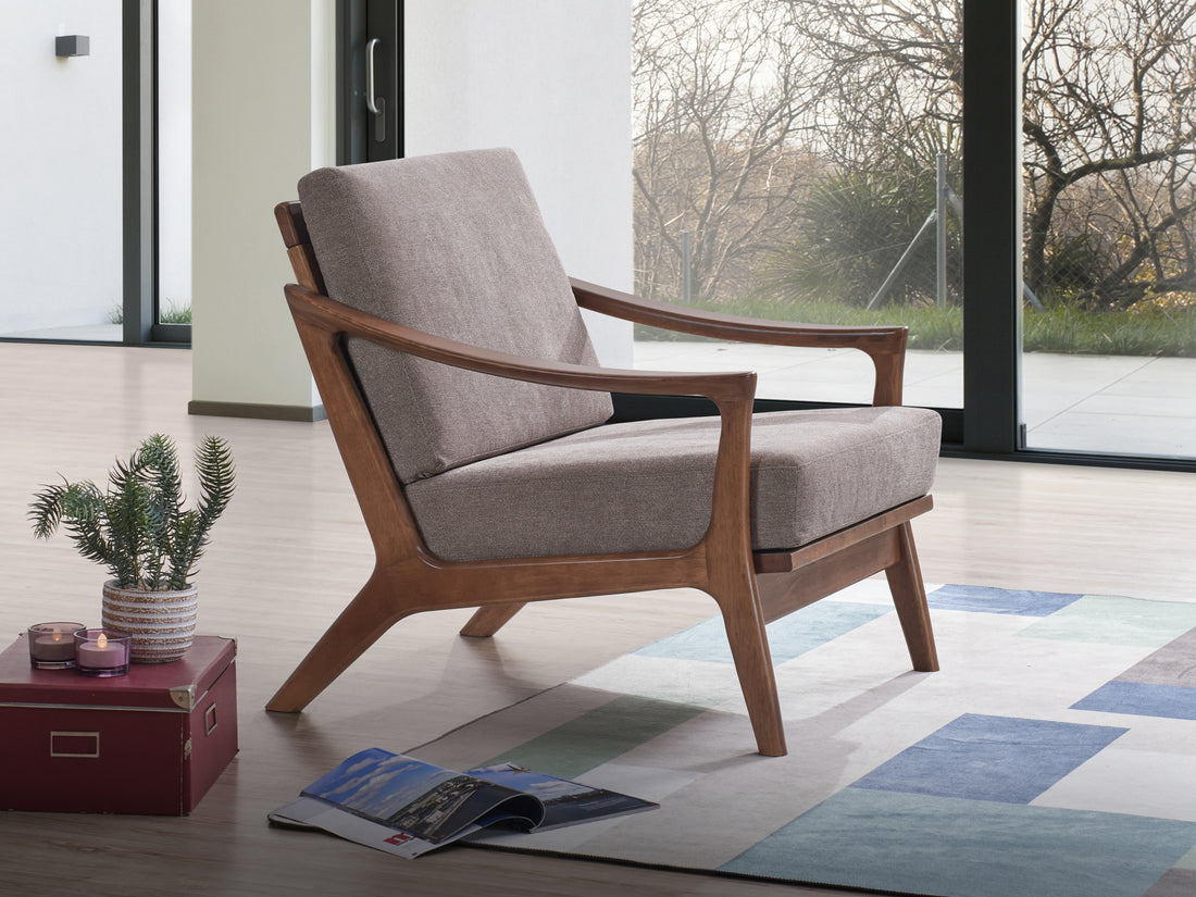 Lide Accent Chair, Light Brown Fabric & Brown Finish Ac02378 Light Brown Fabric