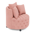 Velvet Upholstered Swivel Chair For Living Room, With Button Tufted Design And Movable Wheels, Including 3 Pillows, Pink Pink Foam