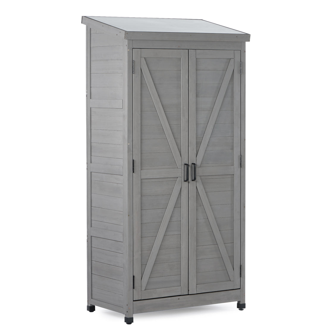 Outdoor Storage Cabinet And Metal Top,Garden Storage Shed,Outdoor 68 Inches Wood Tall Shed For Yard And Patio Gray Solid Wood