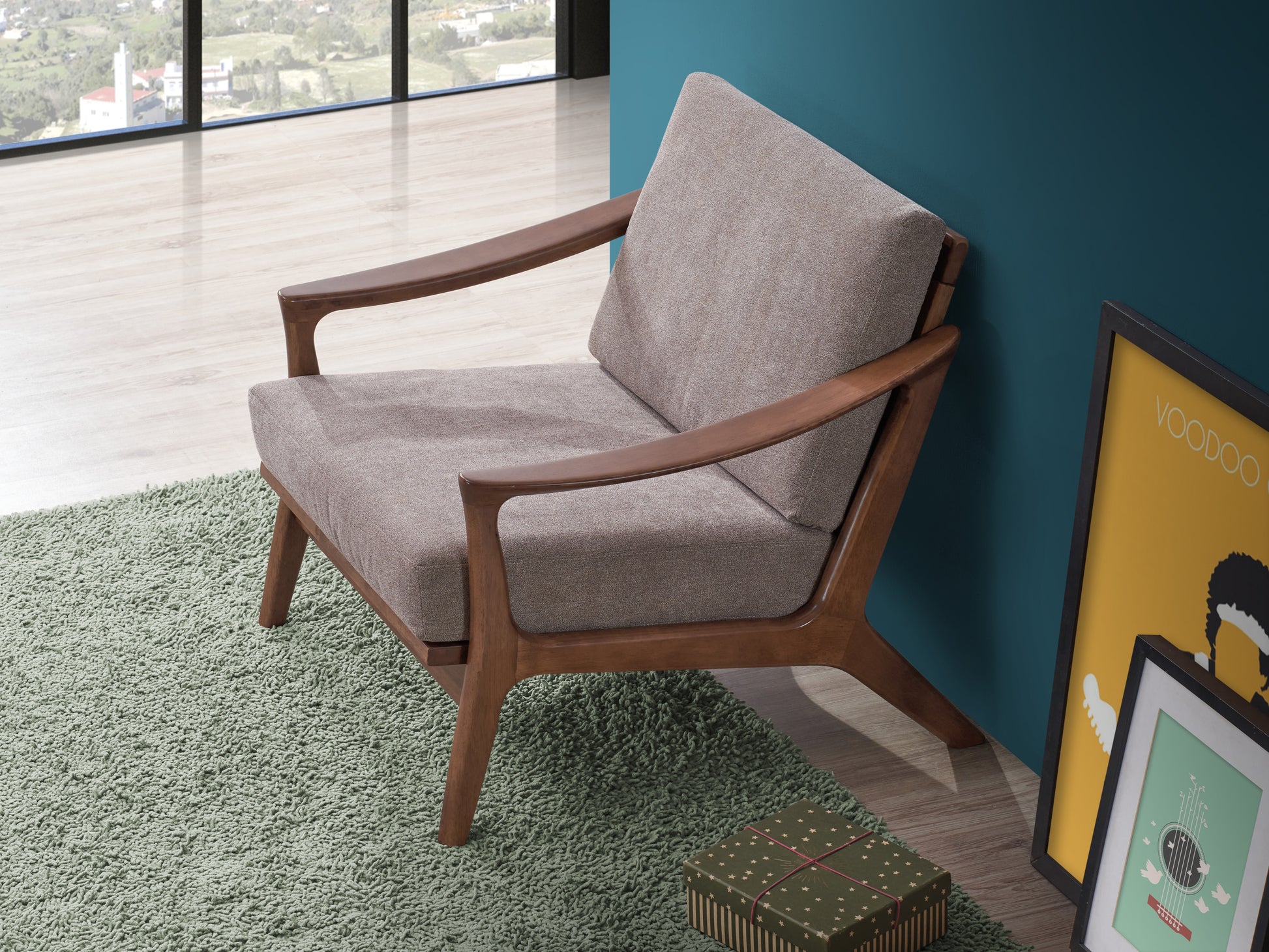 Lide Accent Chair, Light Brown Fabric & Brown Finish Ac02378 Light Brown Fabric