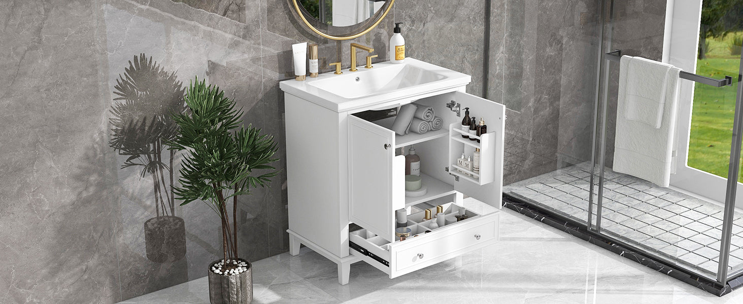 30" Bathroom Vanity With Sink Combo, Multi Functional Bathroom Cabinet With Doors And Drawer, Solid Frame And Mdf Board, White White Solid Wood Mdf