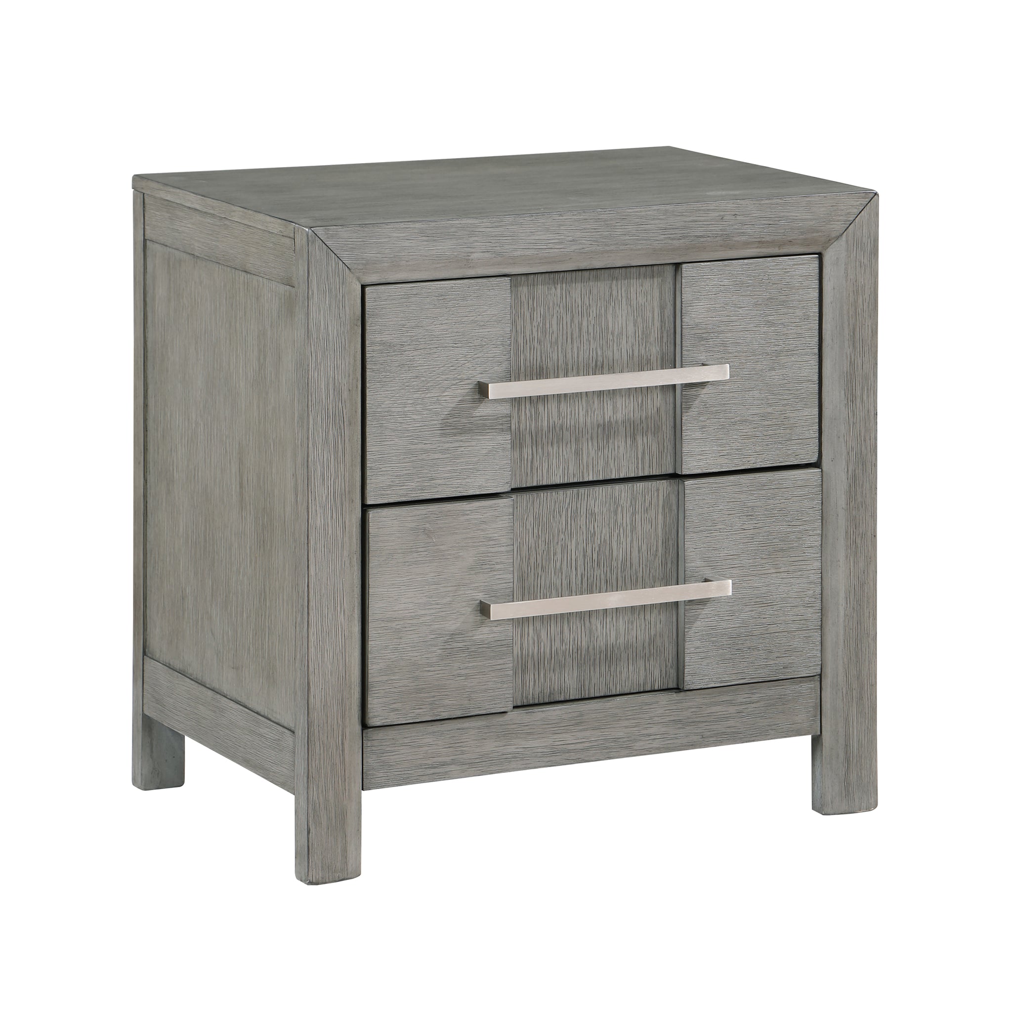 Kenzo Modern Style 2 Drawer Night Stand With Silver Coated Metal Handles Made With Wood In Gray Color Gray 2 Drawers Bedroom Bedside Cabinet Contemporary,Modern Storage Solid Wood Mdf Wood