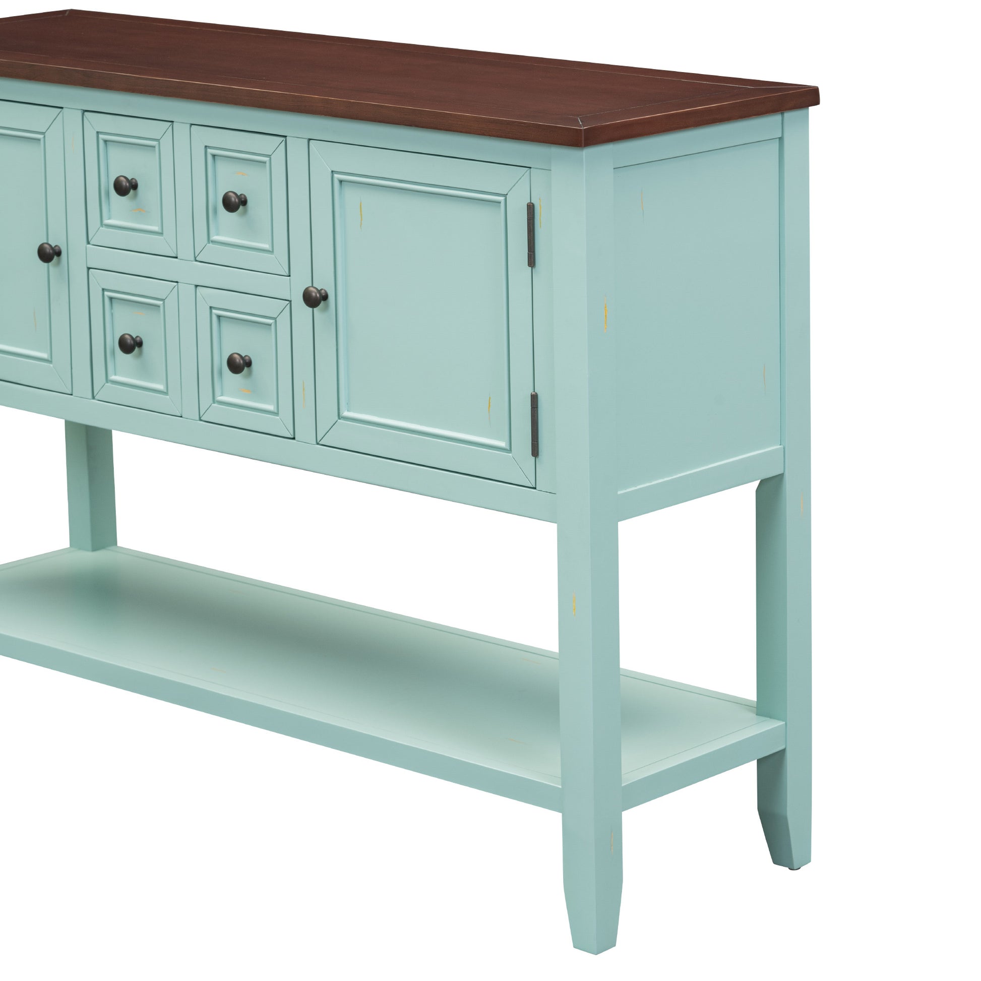 Cambridge Series Large Storage Vintage Console Table With Four Small Drawers And Bottom Shelf For Living Rooms, Entrances And Kitchens Retro Blue, Old Sku: Wf190263Aac Retro Blue Solid Wood Mdf