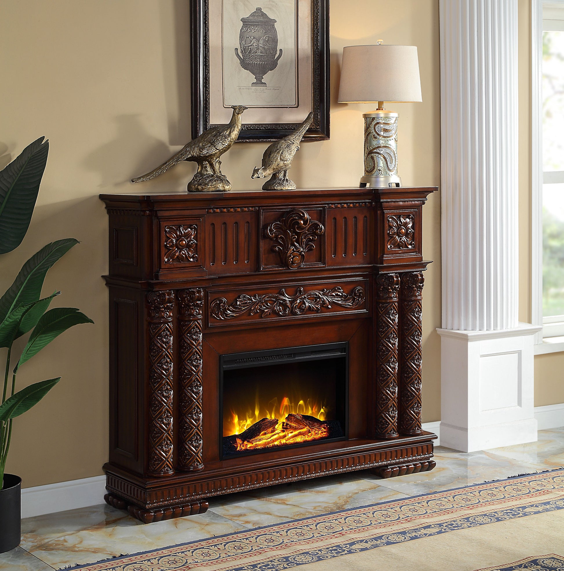 Vendome Fireplace Cherry Finish Ac01312 Cherry Solid Wood Mdf