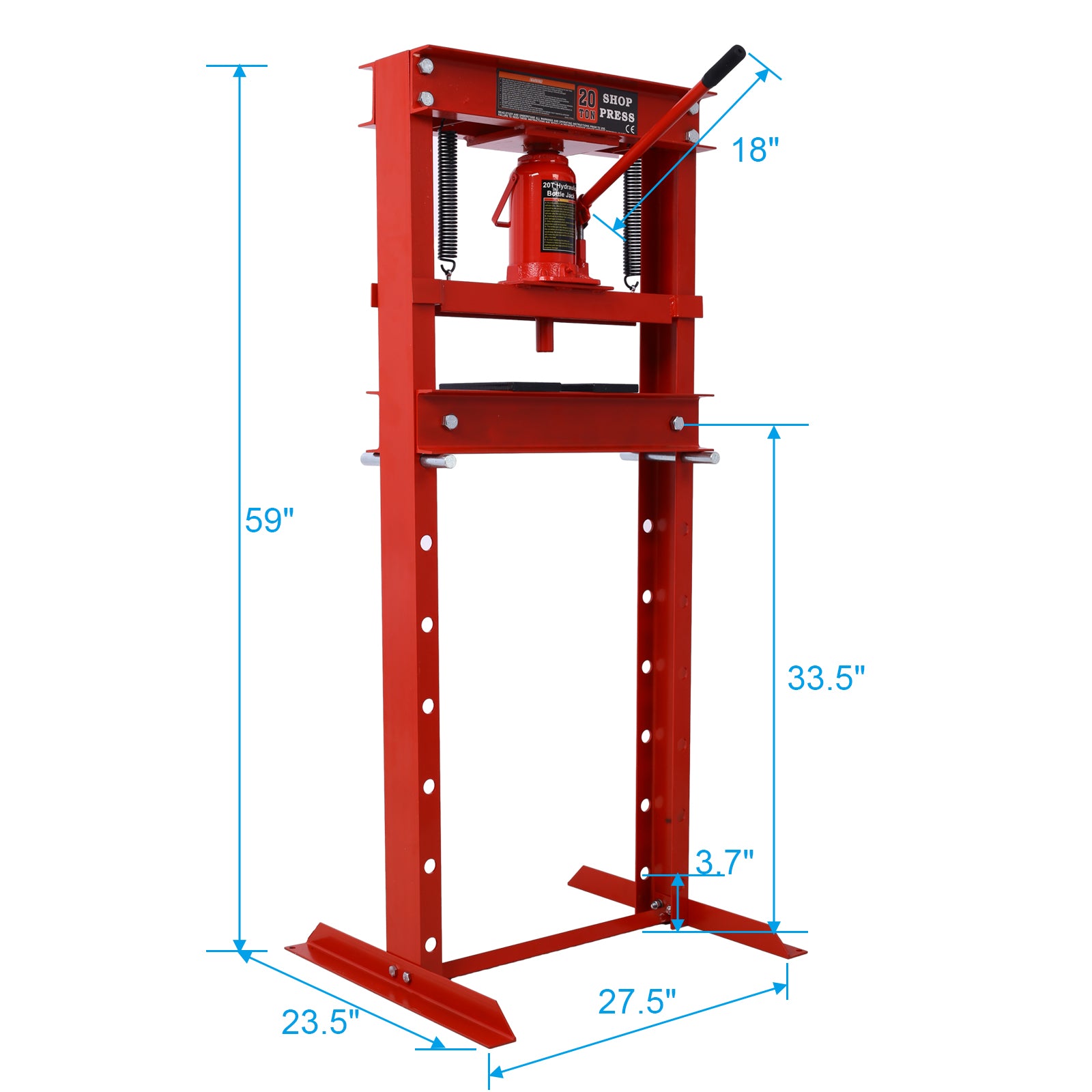 20 Ton Bottle Jack Shop Press, Bend, Straighten, Or Press Parts, Install Bearings, U Joints, Bushings, Ball Joints, And Pulleys,Red Red Steel