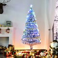 5Ft Tall Pre Lit Douglas Fir Artificial Christmas Tree With Realistic Branches, Multi Color Led Lights, Fiber Optics And 180 Tips White Blue Antique Blue Abs