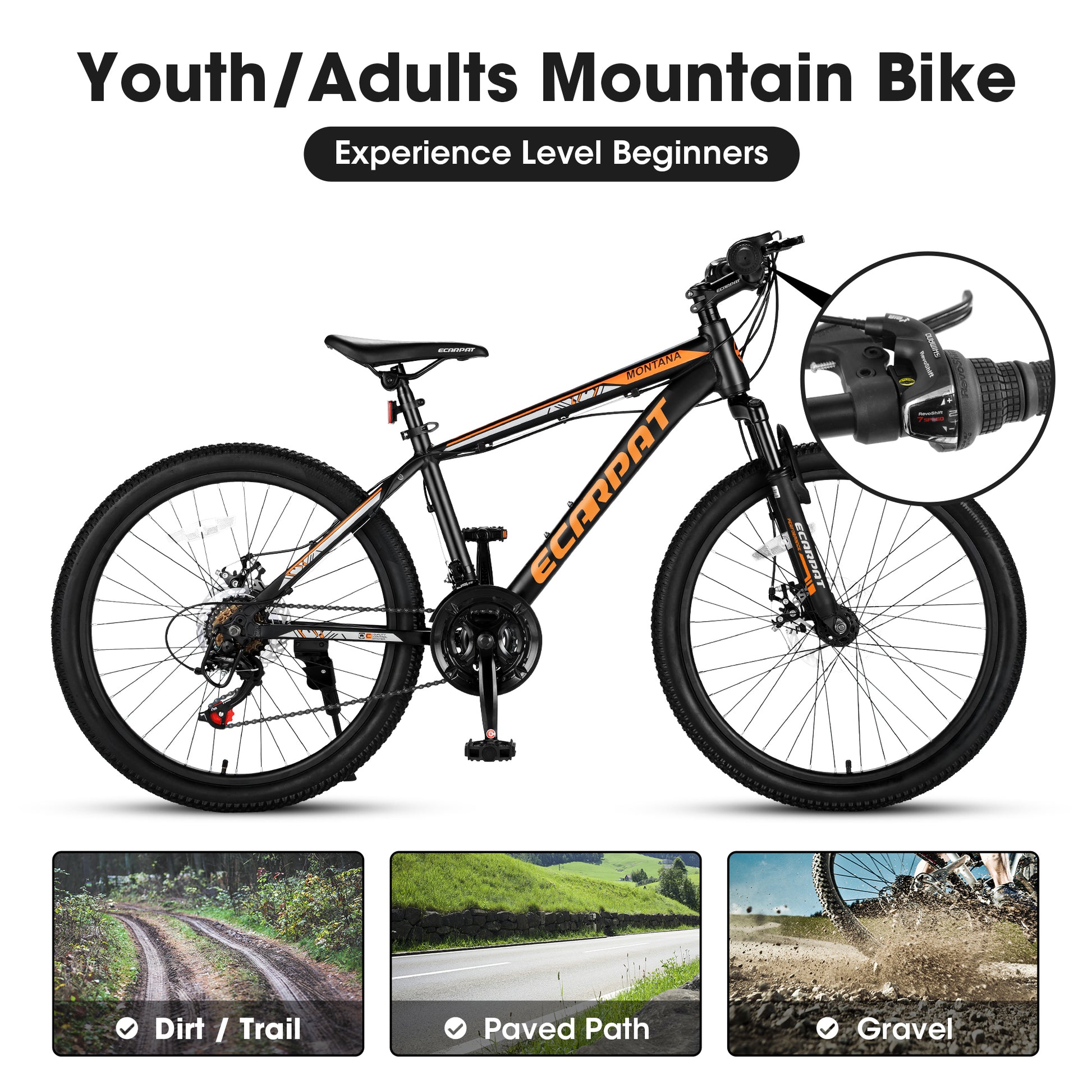 A24299 24 Inch Mountain Bike Bicycle For Adults Aluminium Frame Bike Shimano 21 Speed With Disc Brake Cycling Black Without Anti Slip Garden & Outdoor American Design Multifunctional Aluminium