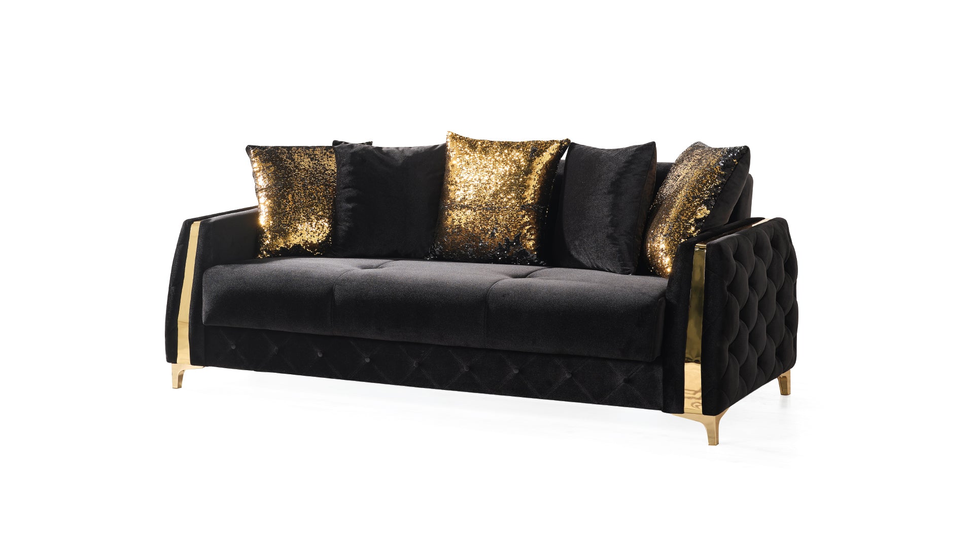 Modern Style Sleeper Sofa Made With Wood In Black Black Velvet Wood Primary Living Space Medium Firm Tufted Back Modern Upholstered Wood 3 Seat