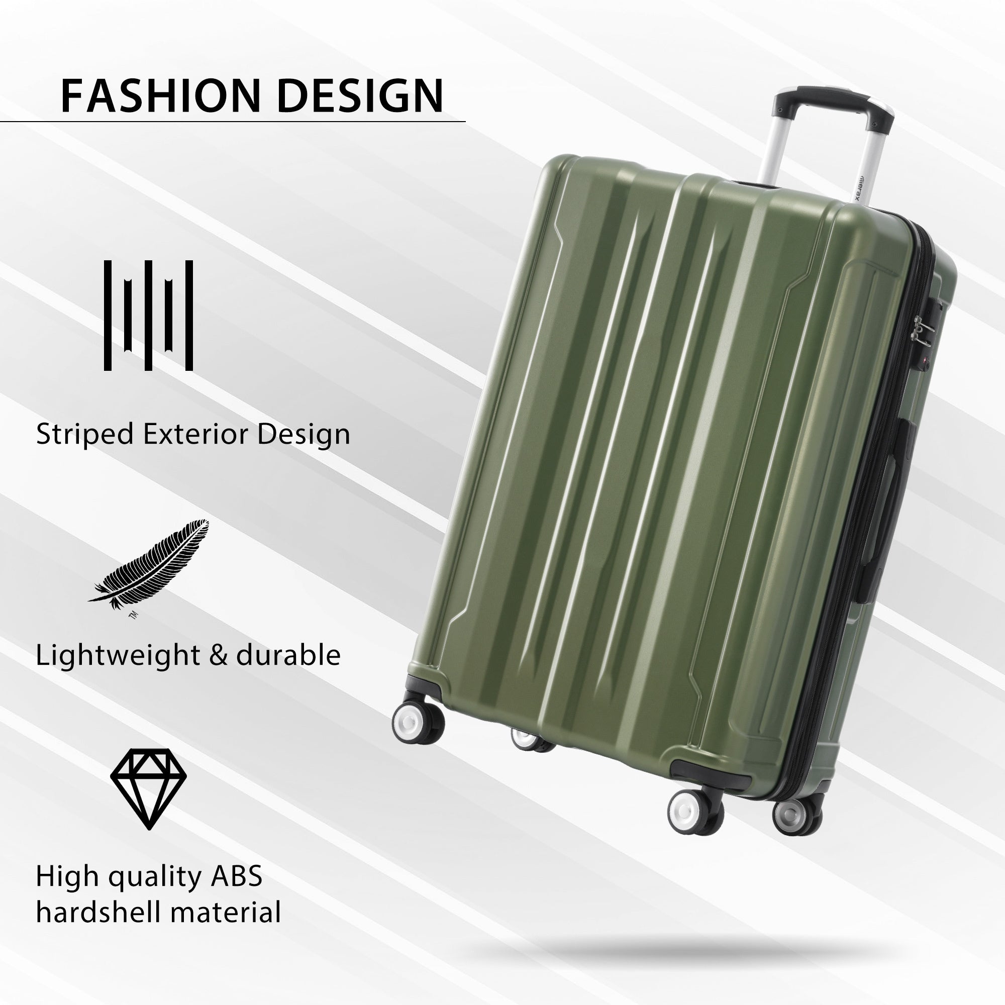 Hardside Luggage Sets 3 Pieces, Expandable Luggages army green-abs