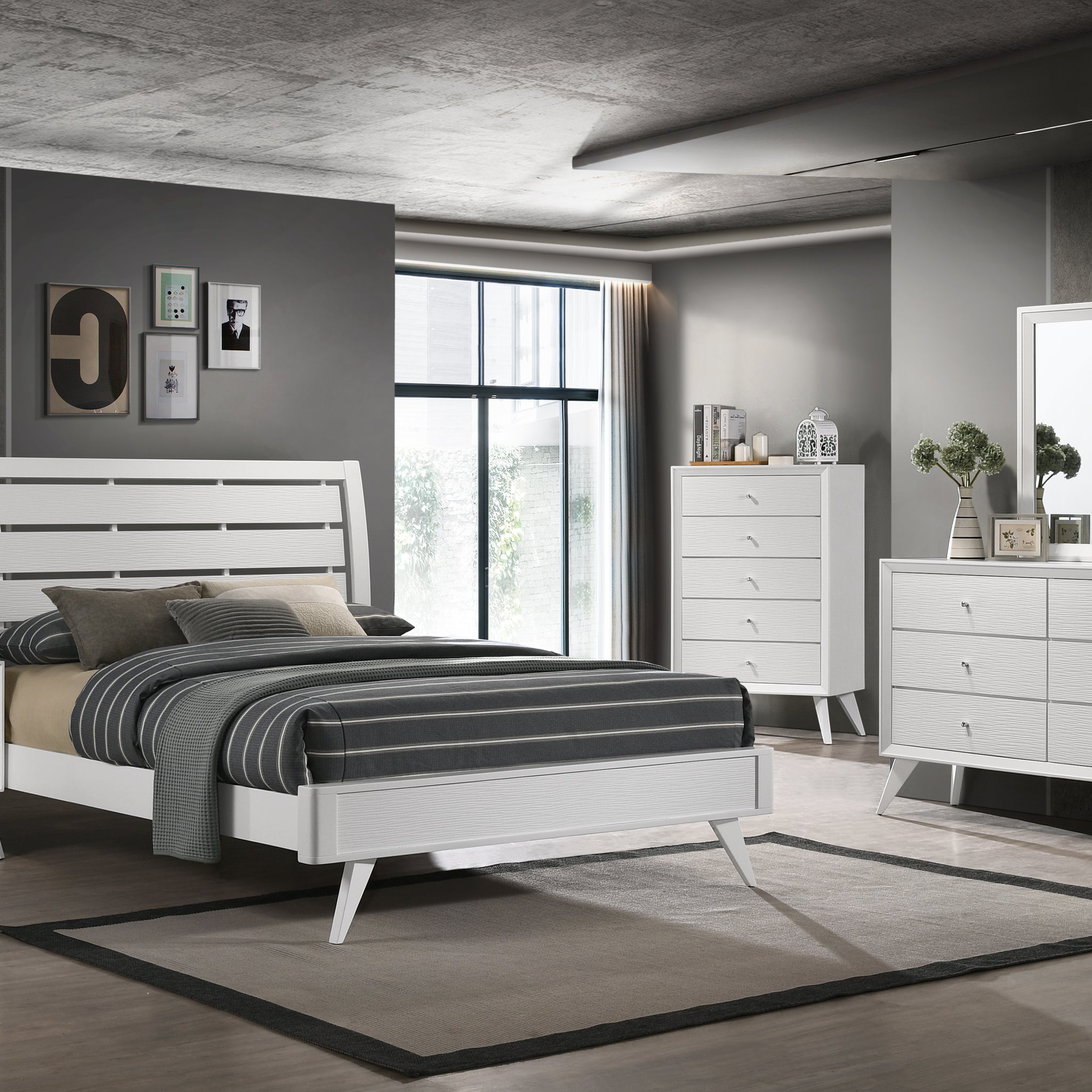 Cerys Queen Bed White Finish Bd01558Q White Mdf