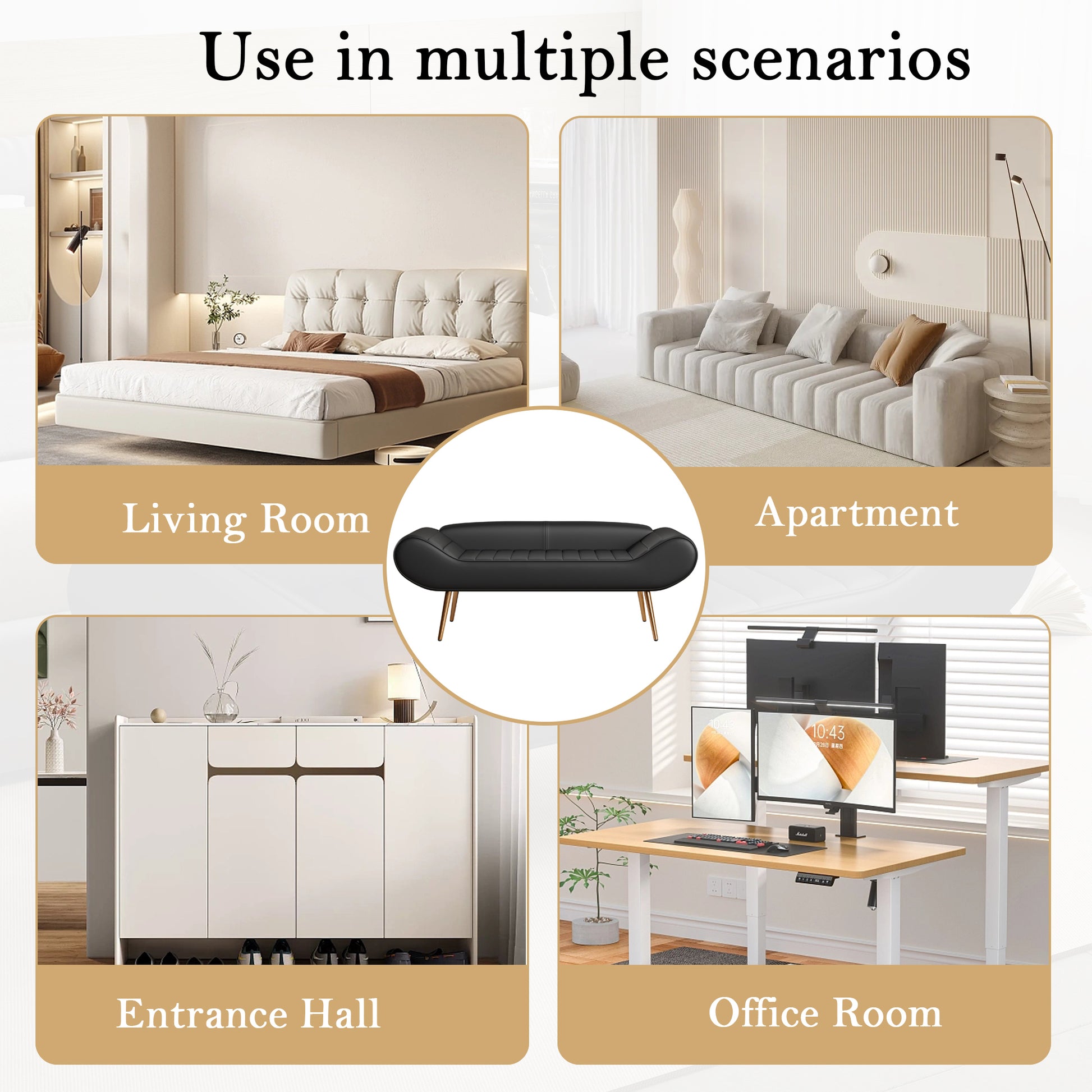 57 Inch Sofa Stool Pvc Fabric Can Be Placed In The Bed Circumference Can Also Be Placed In The Porch Black Polyester Blend