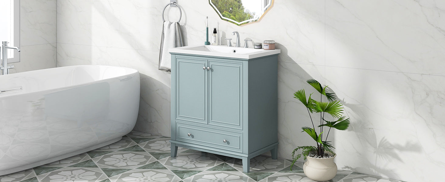 30" Bathroom Vanity With Sink Combo, Multi Functional Bathroom Cabinet With Doors And Drawer, Solid Frame And Mdf Board, Green Old Sku:Sy999606Aac Green Solid Wood Mdf