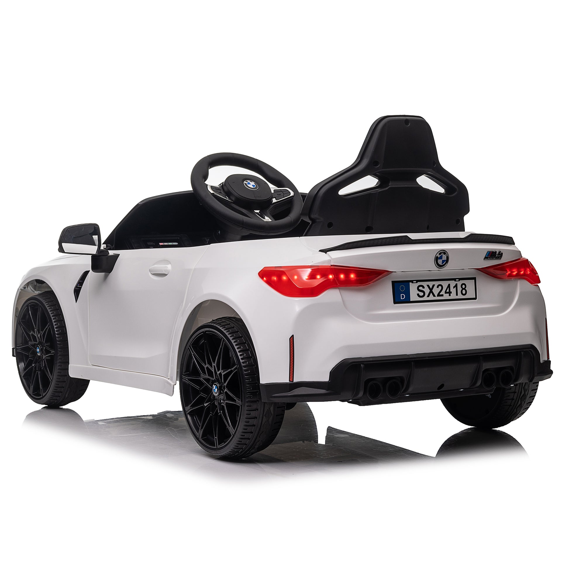 Bmw M4 12V Kids Ride On Toy Car 2.4G W Parents Remote Control,Three Speed Adjustable,Power Display, Usb,Mp3 ,Bluetooth,Led Light,Story,A Handle With Wheels And A Pull, Easy To Carry White Polyethylene