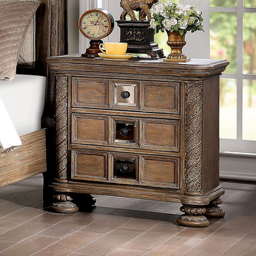 Transitional Rustic Natural Tone 1Pc Nightstand Only Solid Wood 3 Drawers Bronze Round Knobs Bedside Table Bedroom Furniture Rustic 3 Drawers Bedroom Bedside Cabinet Traditional,Transitional Drawers Natural Finish Solid Wood