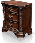 Formal Traditional 1Pc Nightstand Only Brown Cherry Solid Wood 3 Drawers Intricate Accents Glides Bronze Hanging Pulls Bedroom Furniture Brown Brown 3 Drawers Bedroom Bedside Cabinet Traditional Drawers Cherry Solid Wood