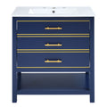 Viedo Modern 30Inch Navy Blue White Bathroom Vanity Cabinet Combo With Openstorge, Two Drawers Blue Solid Wood Mdf