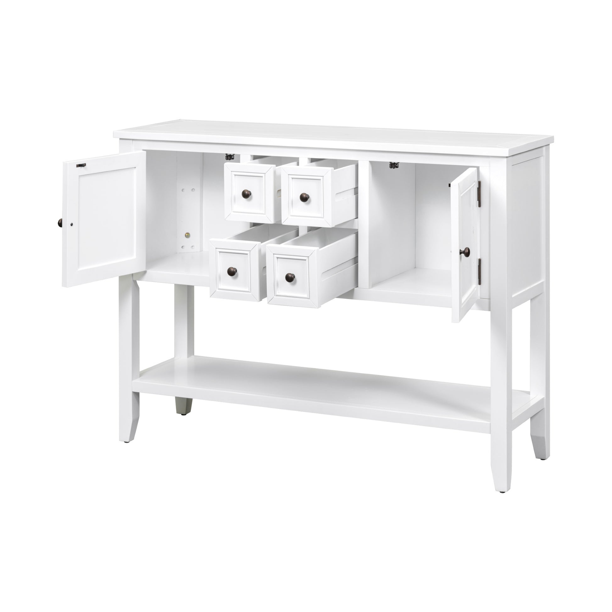 Cambridge Series Large Storage Vintage Console Table With Four Small Drawers And Bottom Shelf For Living Rooms, Entrances And Kitchens White, Old Sku: Wf190263Aaa White Solid Wood Mdf