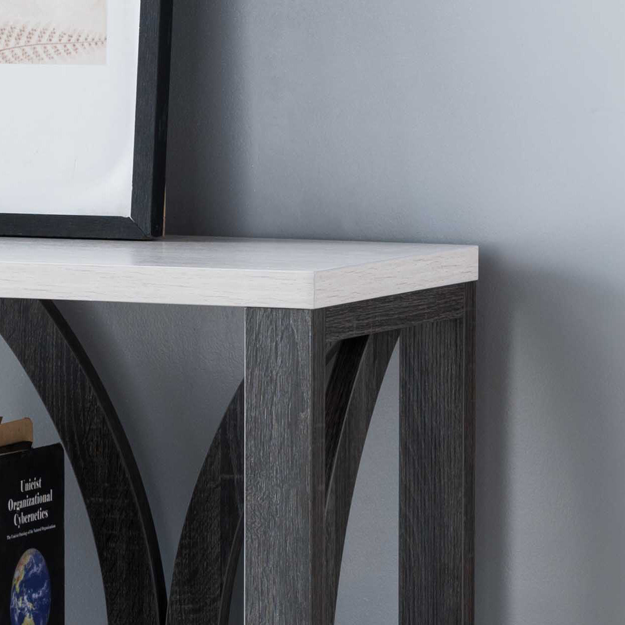 Modern Console Table With Three Open Shelves Grey And White White Oak Particle Board