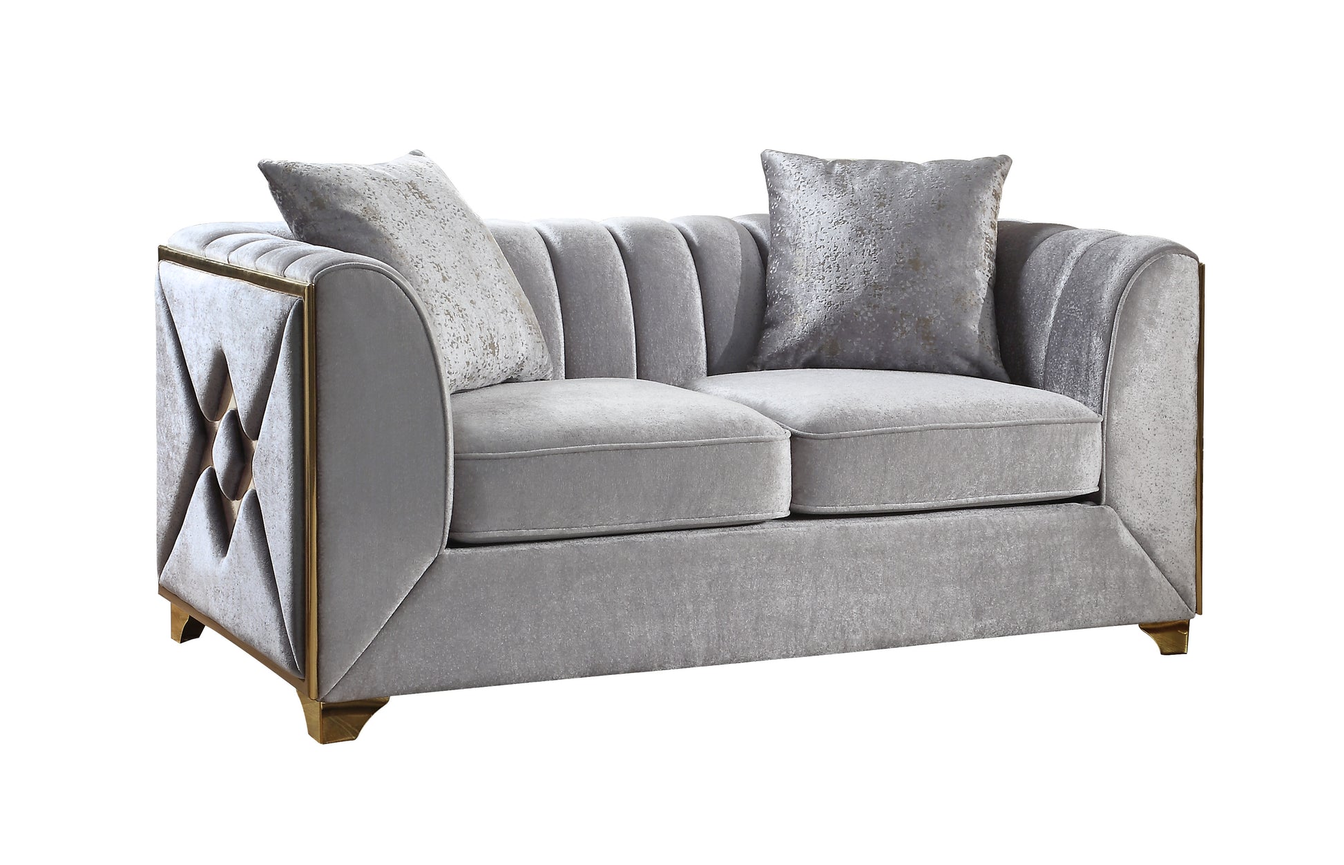 Velencia Modern Style Loveseat In Silver Silver Wood Primary Living Space Modern Upholstered Wood