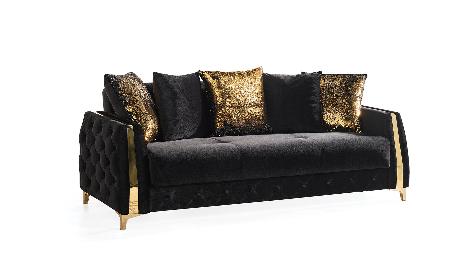 Modern Style Sleeper Sofa Made With Wood In Black Black Velvet Wood Primary Living Space Medium Firm Tufted Back Modern Upholstered Wood 3 Seat