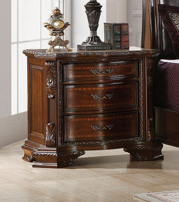 Formal Traditional 1Pc Nightstand Only Brown Cherry Solid Wood 3 Drawers Intricate Accents Glides Bronze Hanging Pulls Bedroom Furniture Brown Brown 3 Drawers Bedroom Bedside Cabinet Traditional Drawers Cherry Solid Wood