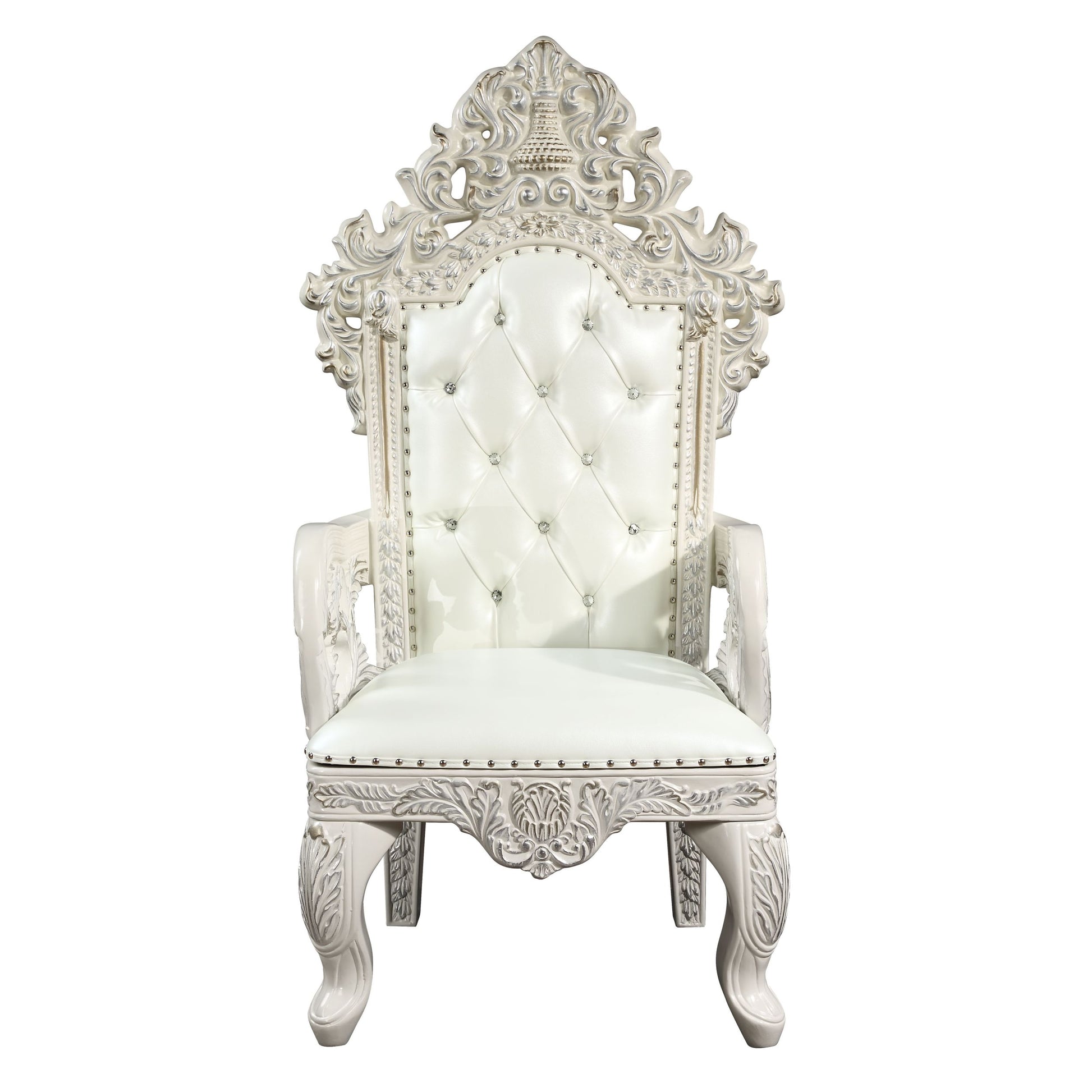 Adara Arm Chair Set 2 Pearl White Pu & Antique White Finish Dn01231 Antique White Solid Wood Mdf