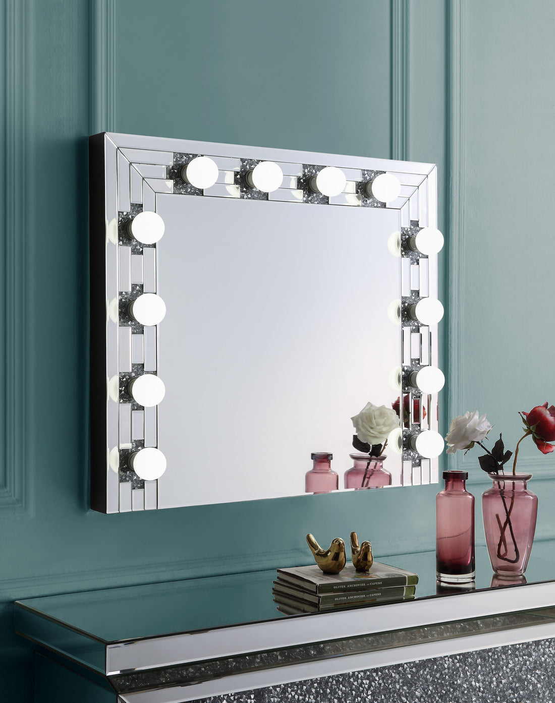 Noralie Accent Mirror Mirrored & Faux Diamonds Ac00761 Silver Glass