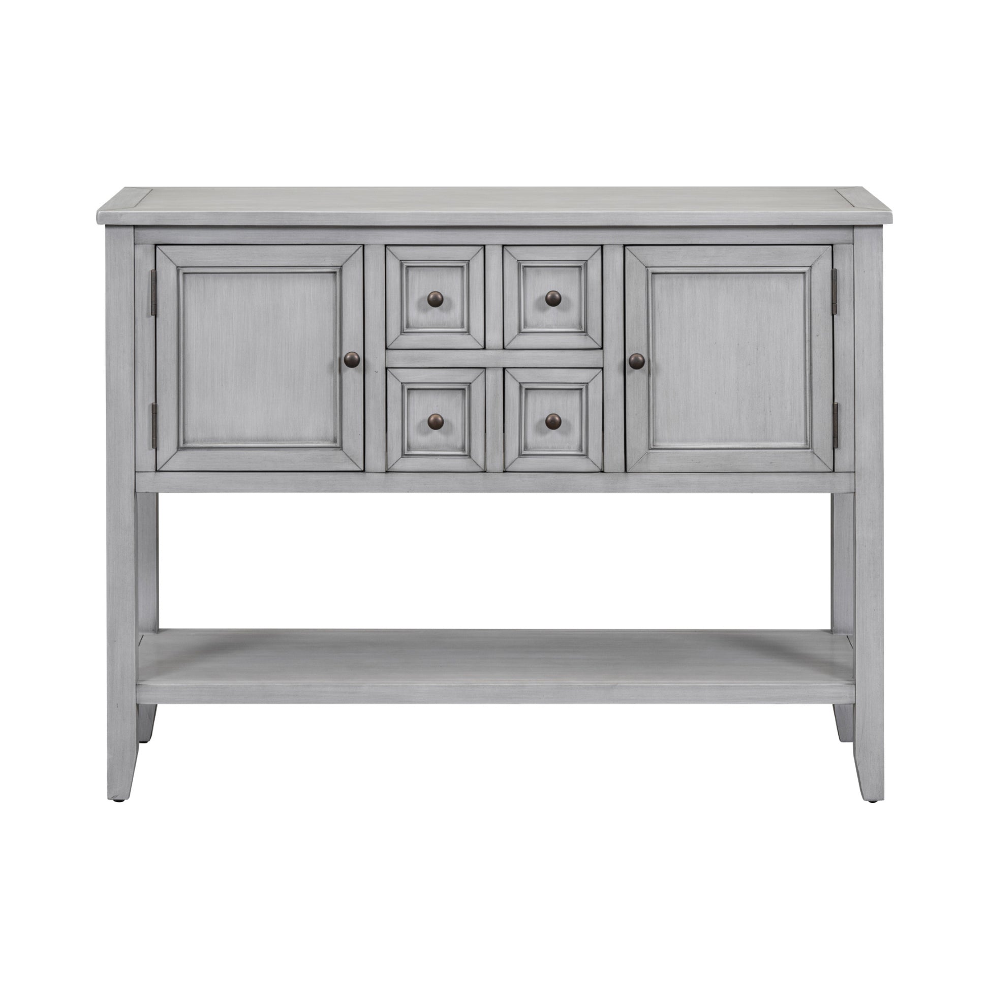 Cambridge Series Large Storage Vintage Console Table With Four Small Drawers And Bottom Shelf For Living Rooms, Entrances And Kitchens Antique Gray, Old Sku: Wf190263Aae Antique Gray Solid Wood Mdf