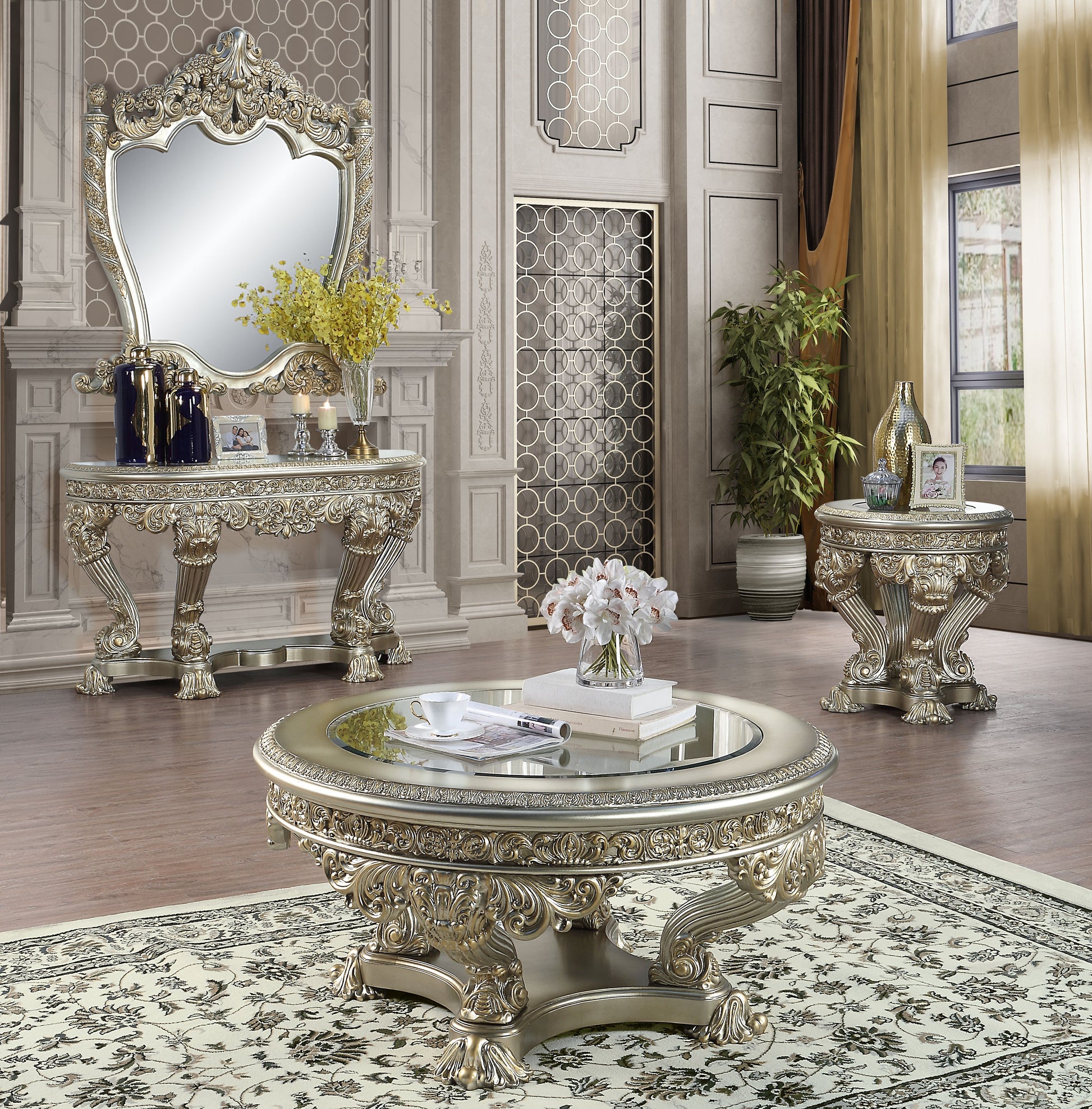 Danae Sofa Table Champagne & Gold Finish Lv01204 Gold Mdf