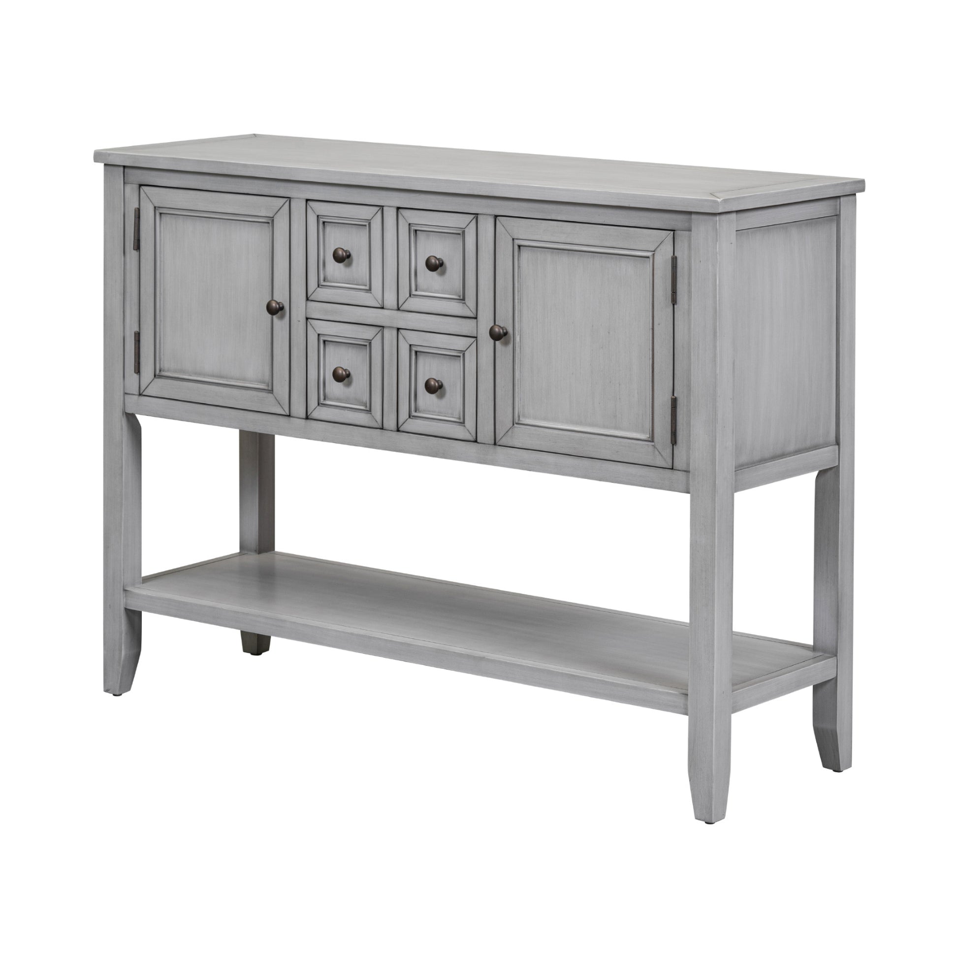 Cambridge Series Large Storage Vintage Console Table With Four Small Drawers And Bottom Shelf For Living Rooms, Entrances And Kitchens Antique Gray, Old Sku: Wf190263Aae Antique Gray Solid Wood Mdf