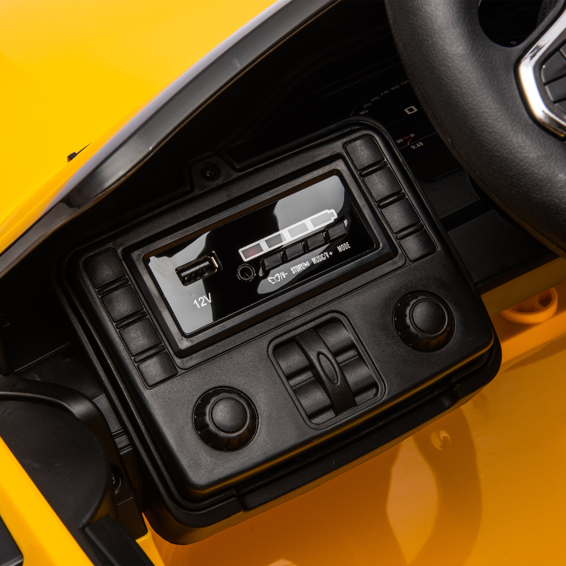 Bmw M4 12V Kids Ride On Toy Car 2.4G W Parents Remote Control,Three Speed Adjustable,Power Display, Usb,Mp3 ,Bluetooth,Led Light,Story,A Handle With Wheels And A Pull, Easy To Carry Yellow Polyethylene