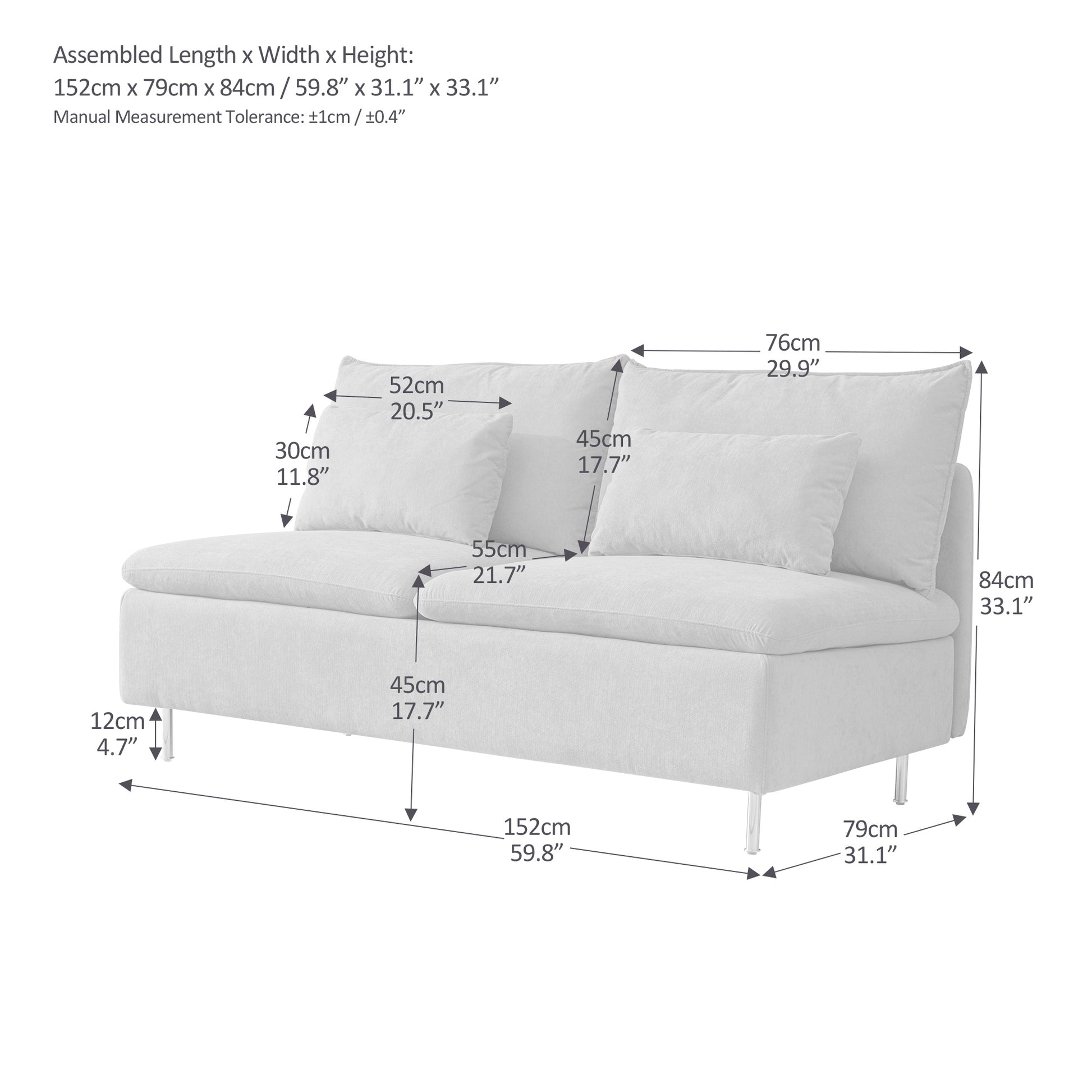Modern Armless Loveseat Couch,Armless Settee Bench, Emerald Cotton Linen 59.8'' Emerald Foam Cotton Linen 2 Seat