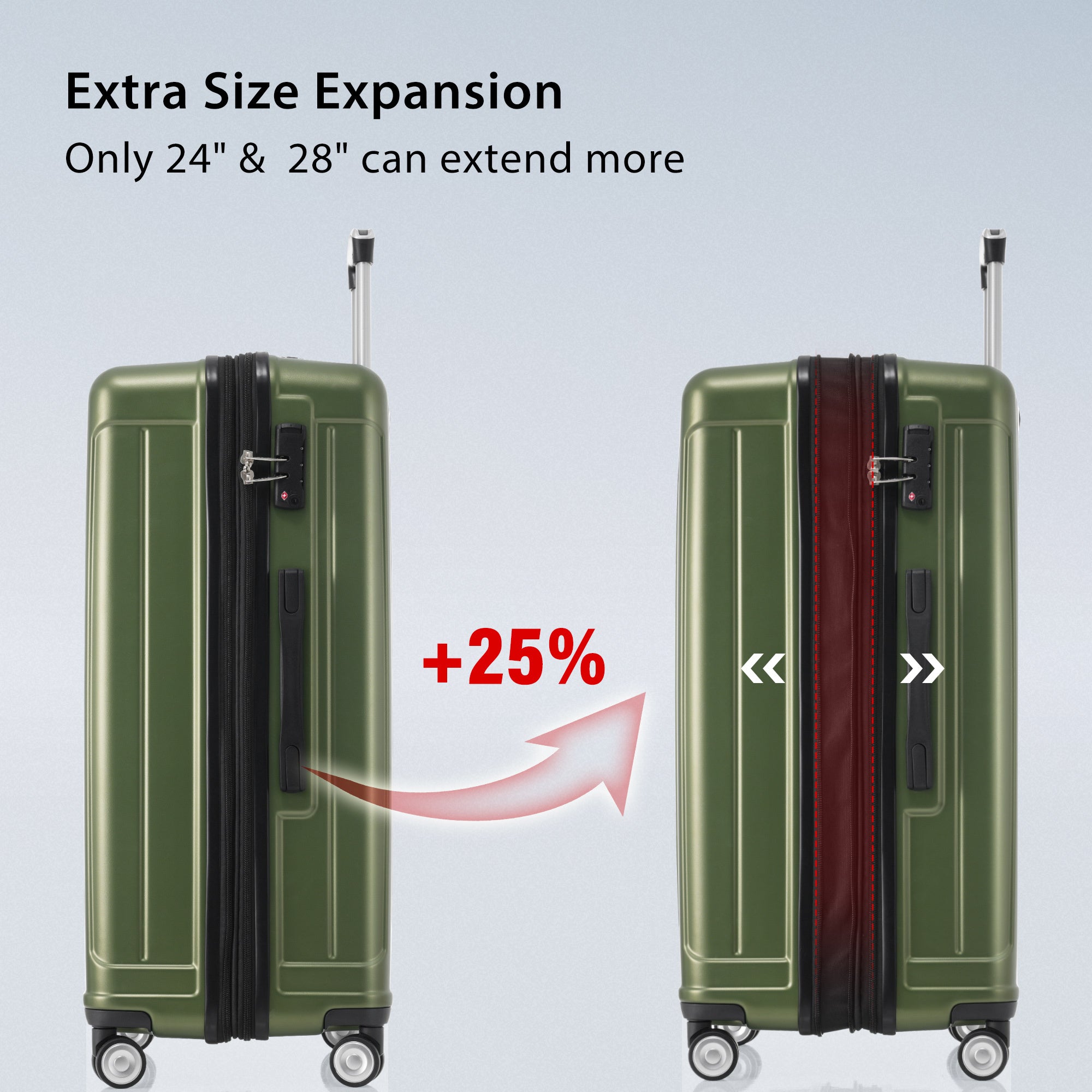 Hardside Luggage Sets 3 Pieces, Expandable Luggages army green-abs