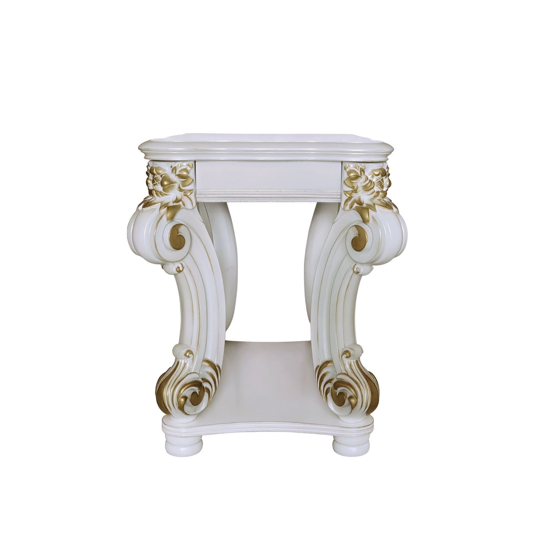 Vendome Side Table, Antique Pearl Finish Lv01527 Antique White Wood