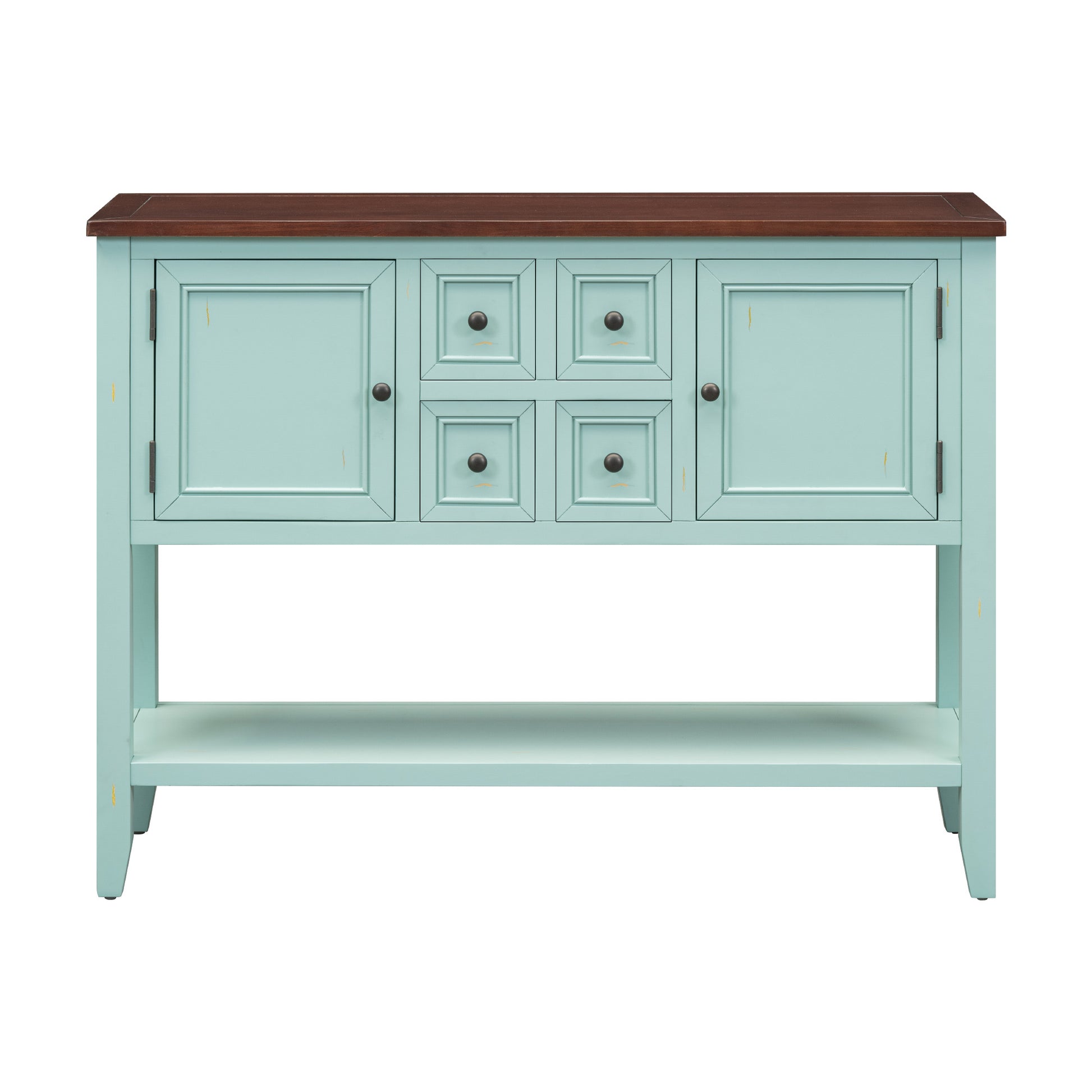 Cambridge Series Large Storage Vintage Console Table With Four Small Drawers And Bottom Shelf For Living Rooms, Entrances And Kitchens Retro Blue, Old Sku: Wf190263Aac Retro Blue Solid Wood Mdf