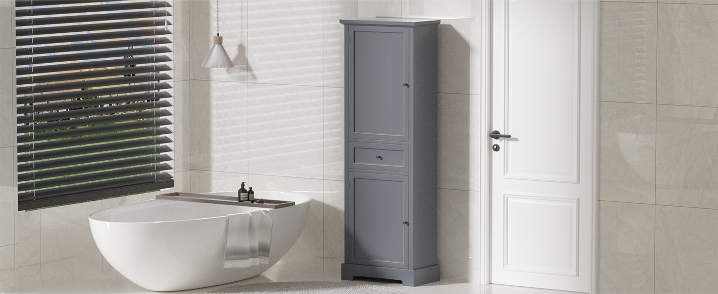 Bathroom Storage Cabinet, Tall Storage Cabinet with grey-mdf