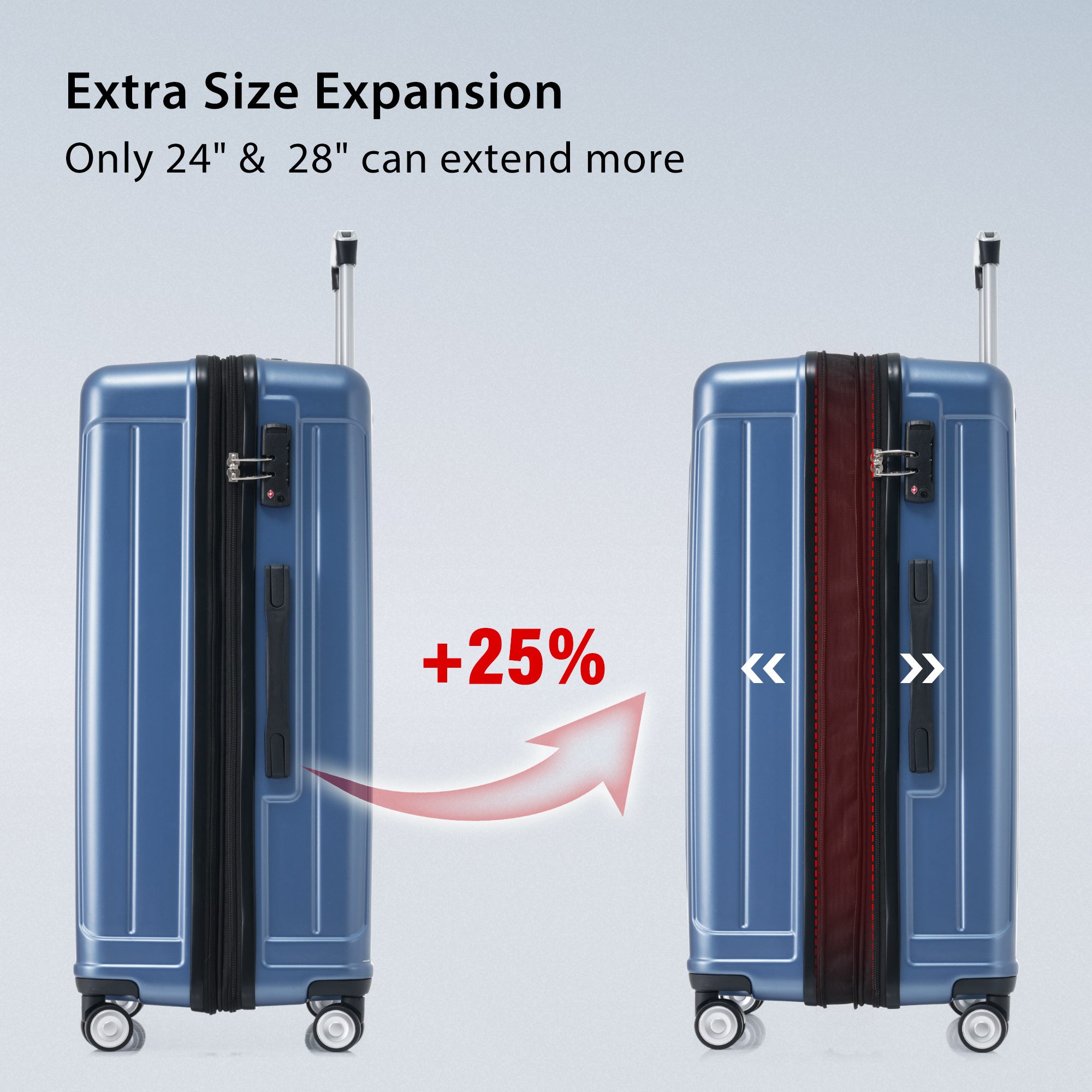 Hardside Luggage Sets 3 Pieces, Expandable Luggages blue-abs