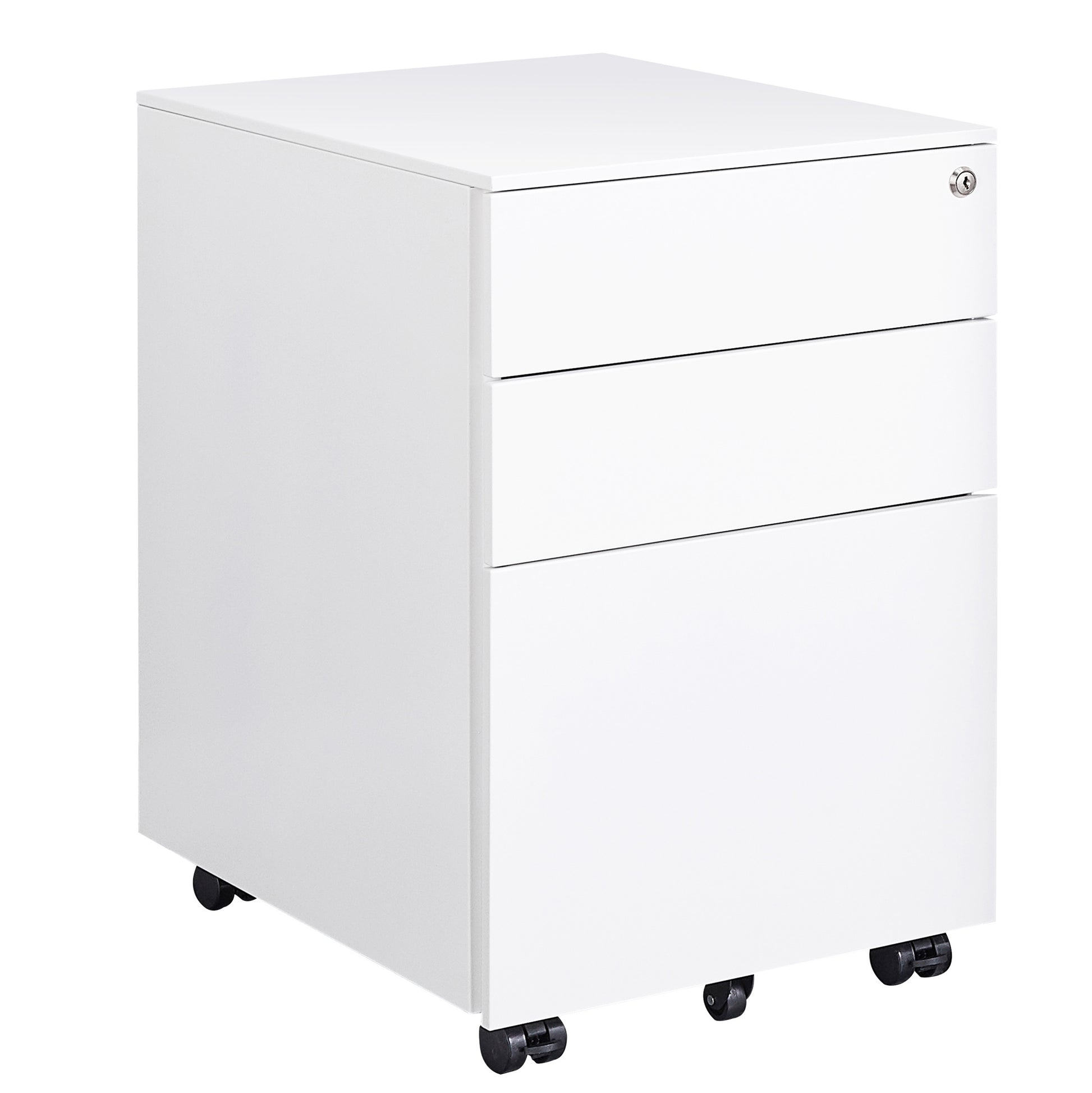 3 Drawer Mobile File Cabinet with Lock Steel File white-metal